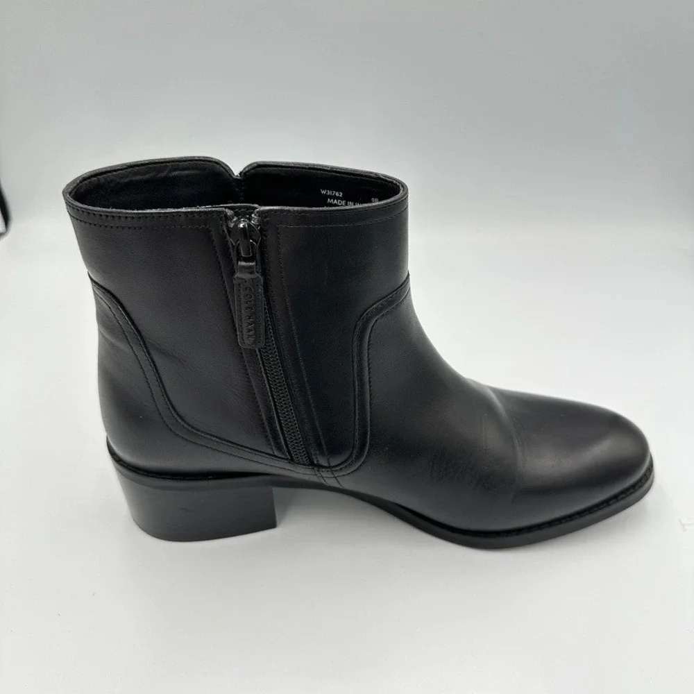 Cole Haan Women's Size 9 Black Leather Buckle Zip Ankle Boots Heels Classic City
